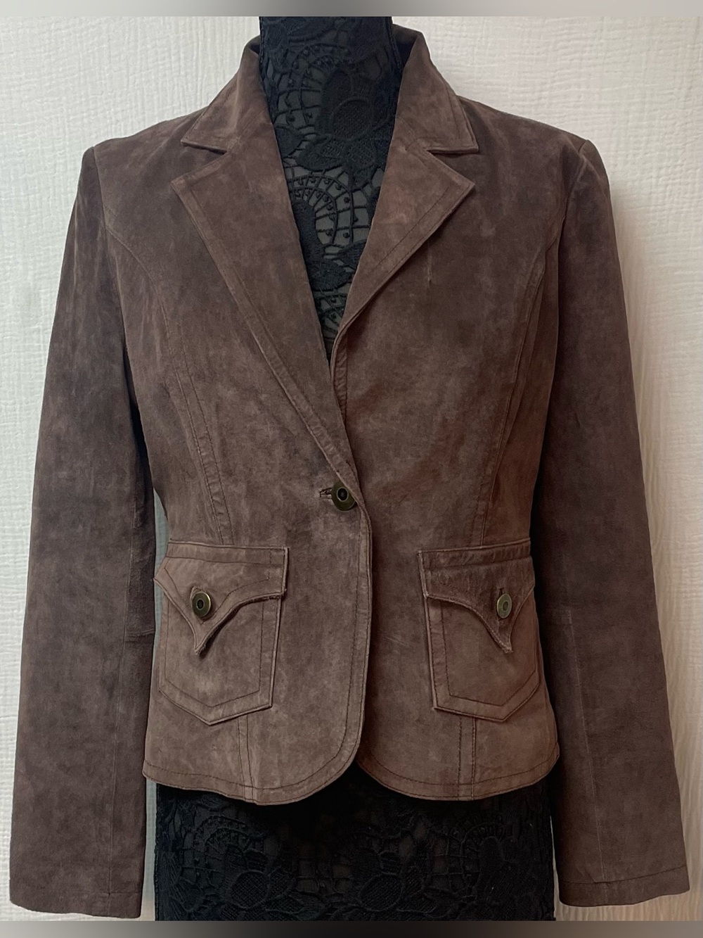 Charlotte Russe Chocolate Brown Suede Blazer Jacket, Size: L